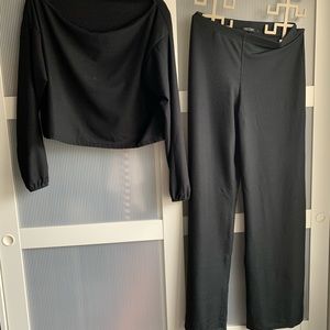 Black wide leg, off shoulder lounge set